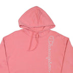 CHAMPION Womens Pink Cotton Blend Pullover Hoodie L Cropped Drawstring
