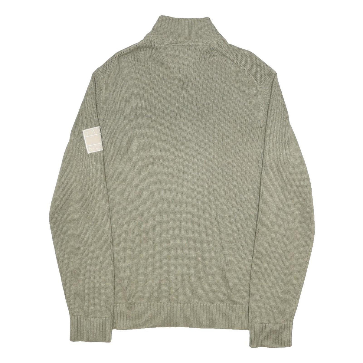 TOMMY HILFIGER Mens Green Classic Athletics Patterned V-Neck Chunky Knit XL Zip