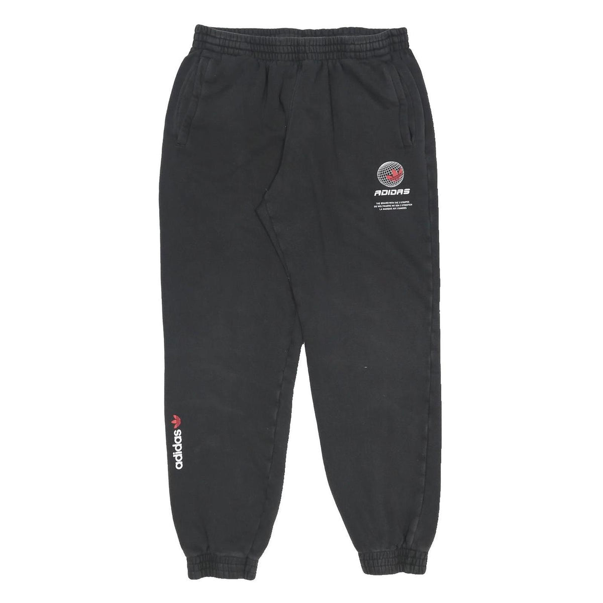 ADIDAS Mens Joggers Black L W28 L27 Cotton Blend Regular Tapered Fit Comfort