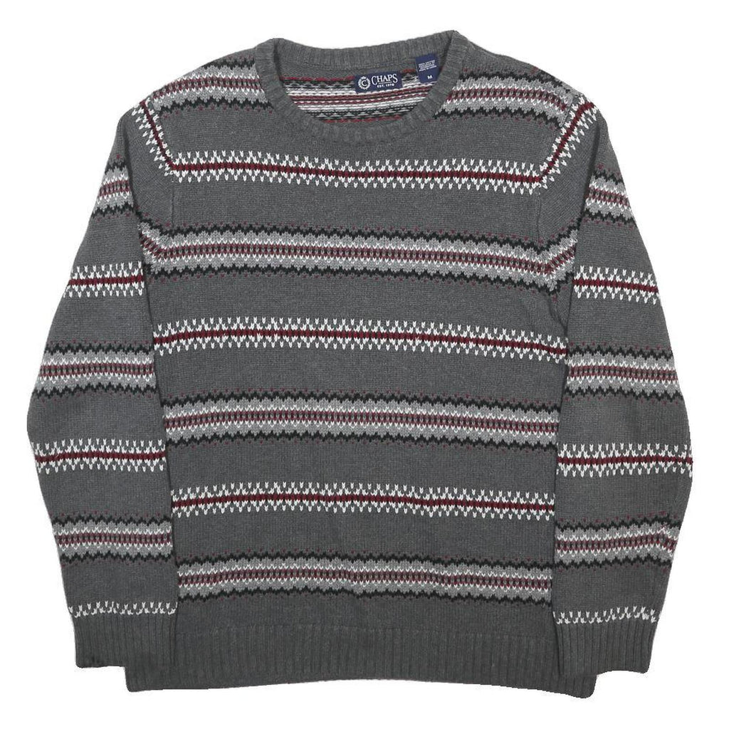 CHAPS Mens Grey & Red Patterned Cotton Jumper Crew Neck Regular Fit M Casual