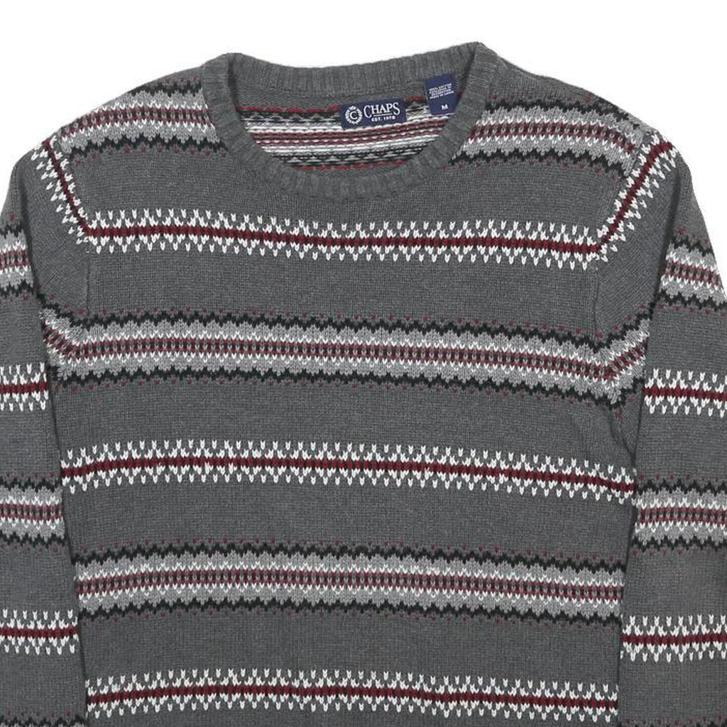 CHAPS Mens Grey & Red Patterned Cotton Jumper Crew Neck Regular Fit M Casual