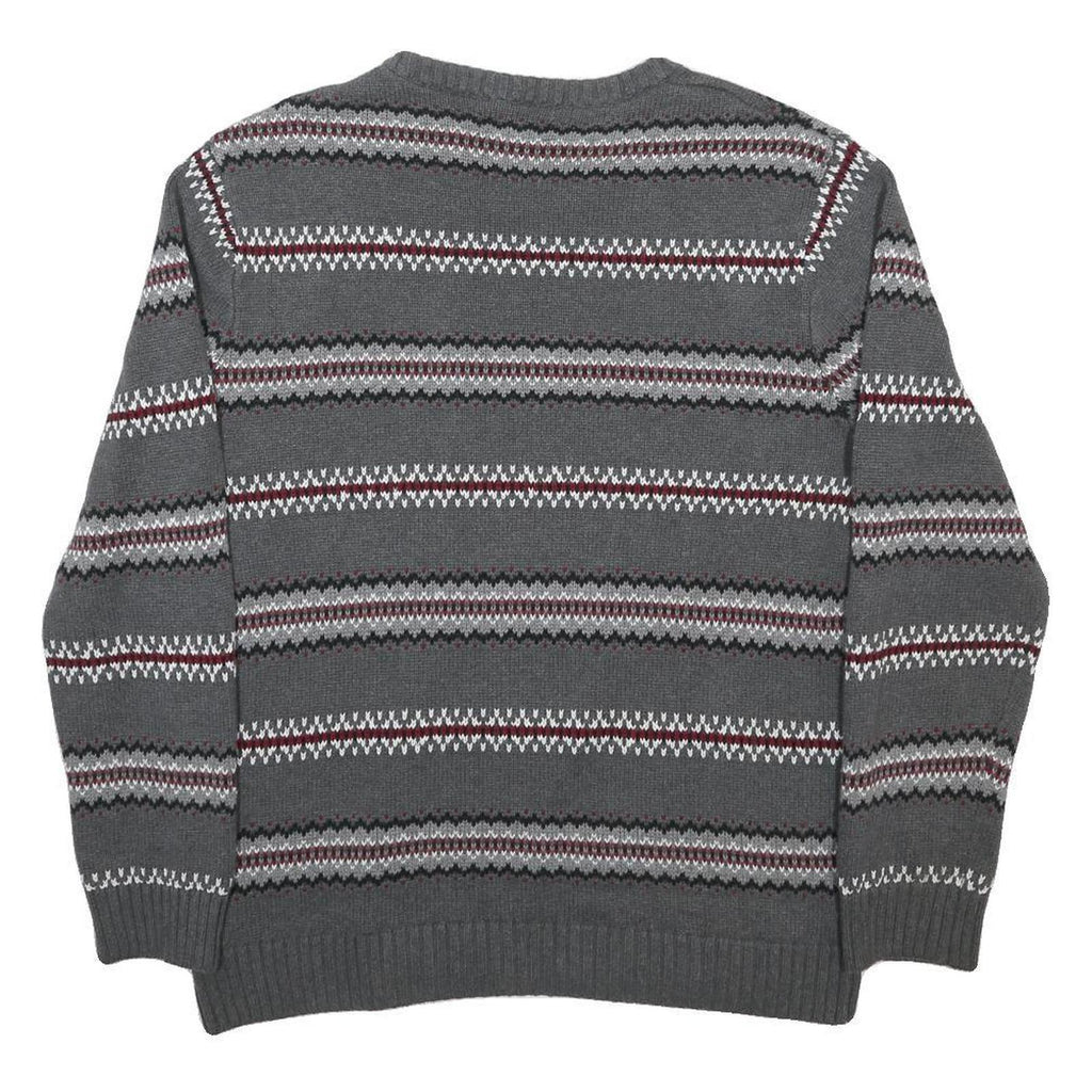 CHAPS Mens Grey & Red Patterned Cotton Jumper Crew Neck Regular Fit M Casual