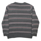 CHAPS Mens Grey & Red Patterned Cotton Jumper Crew Neck Regular Fit M Casual
