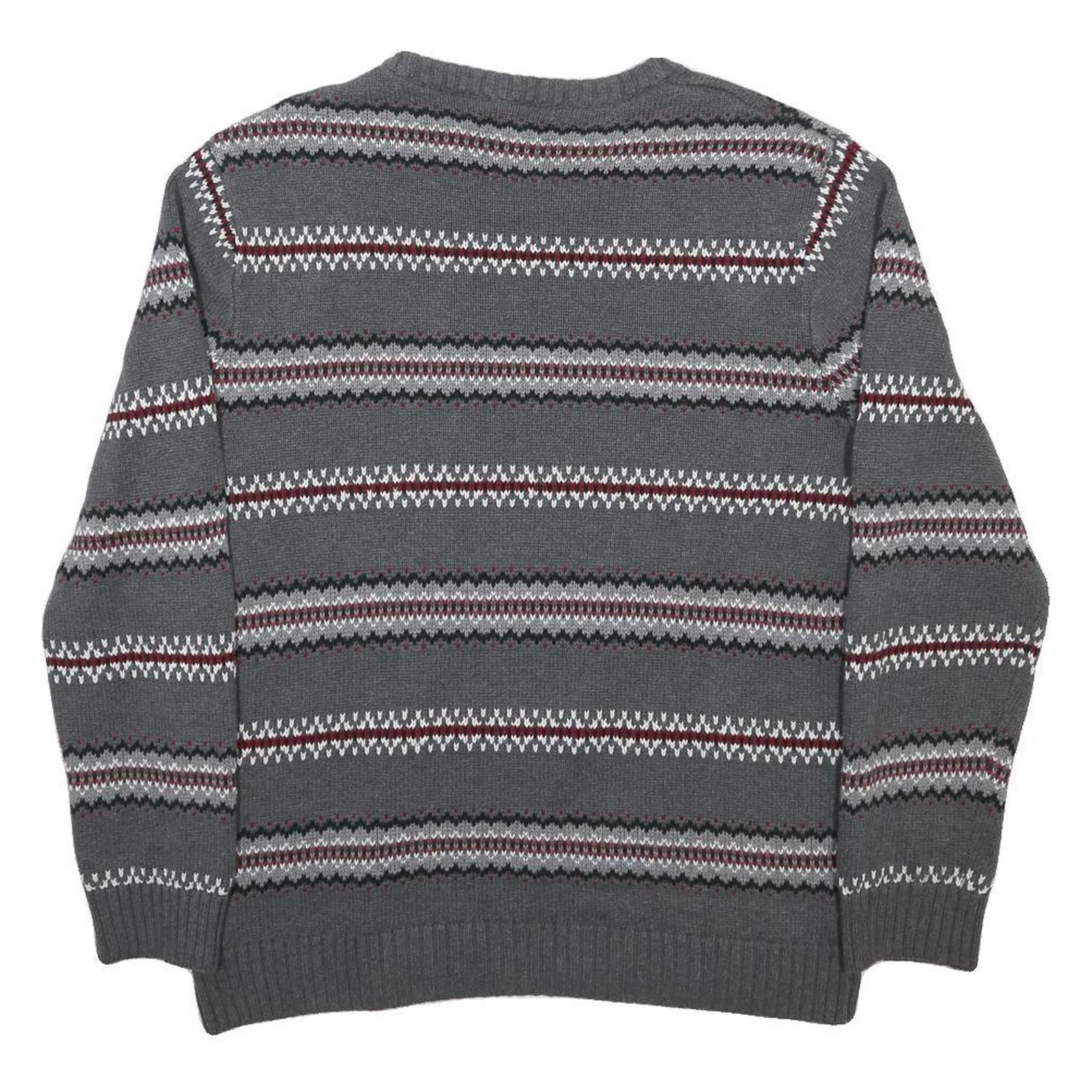 CHAPS Mens Grey & Red Patterned Cotton Jumper Crew Neck Regular Fit M Casual