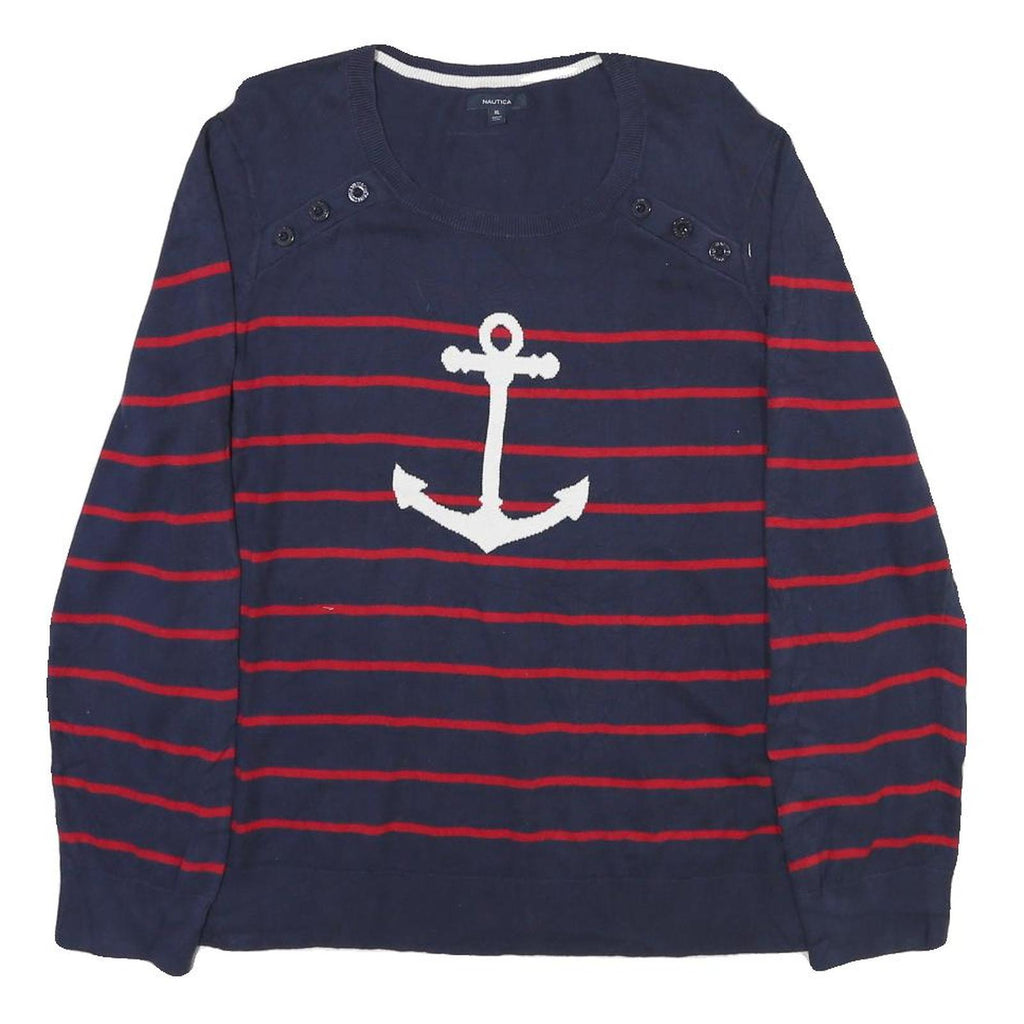 NAUTICA Womens Navy Blue & Red Anchor Patterned Jumper Crew Neck Basic Knit XL