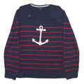 NAUTICA Womens Navy Blue & Red Anchor Patterned Jumper Crew Neck Basic Knit XL