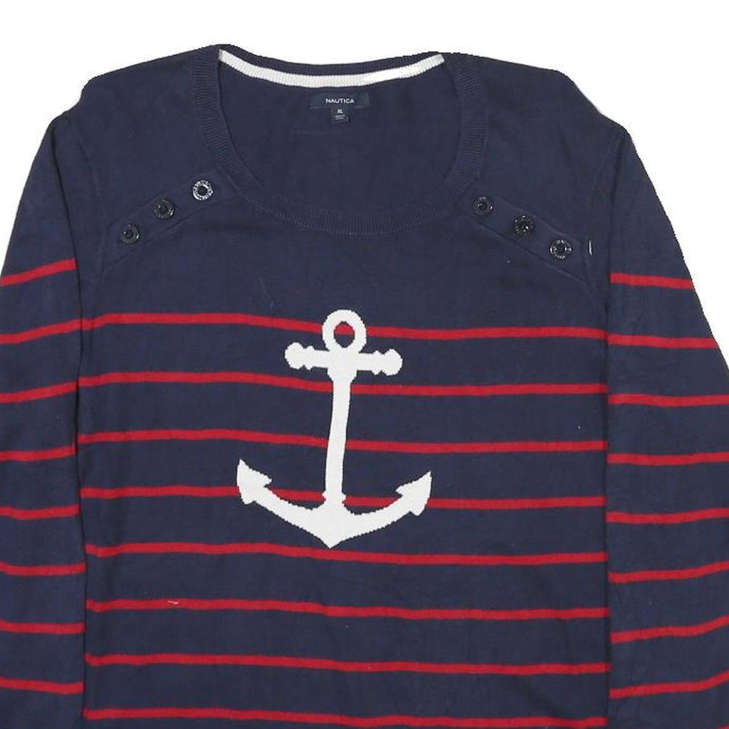 NAUTICA Womens Navy Blue & Red Anchor Patterned Jumper Crew Neck Basic Knit XL