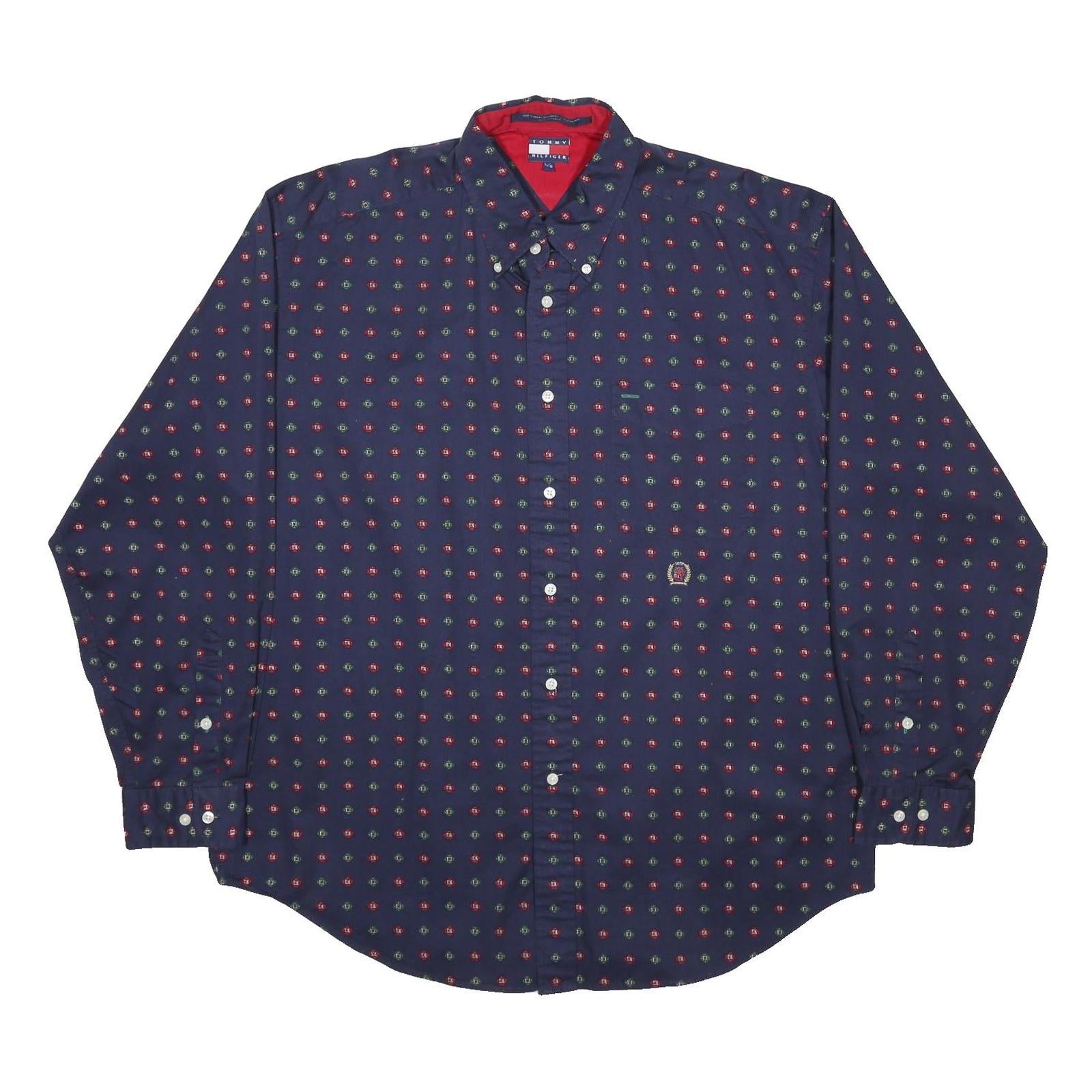 TOMMY HILFIGER Mens Navy Blue Patterned Shirt L Button Down Long Sleeve Cotton