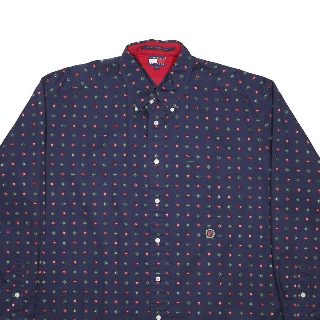 TOMMY HILFIGER Mens Navy Blue Patterned Shirt L Button Down Long Sleeve Cotton