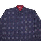 TOMMY HILFIGER Mens Navy Blue Patterned Shirt L Button Down Long Sleeve Cotton