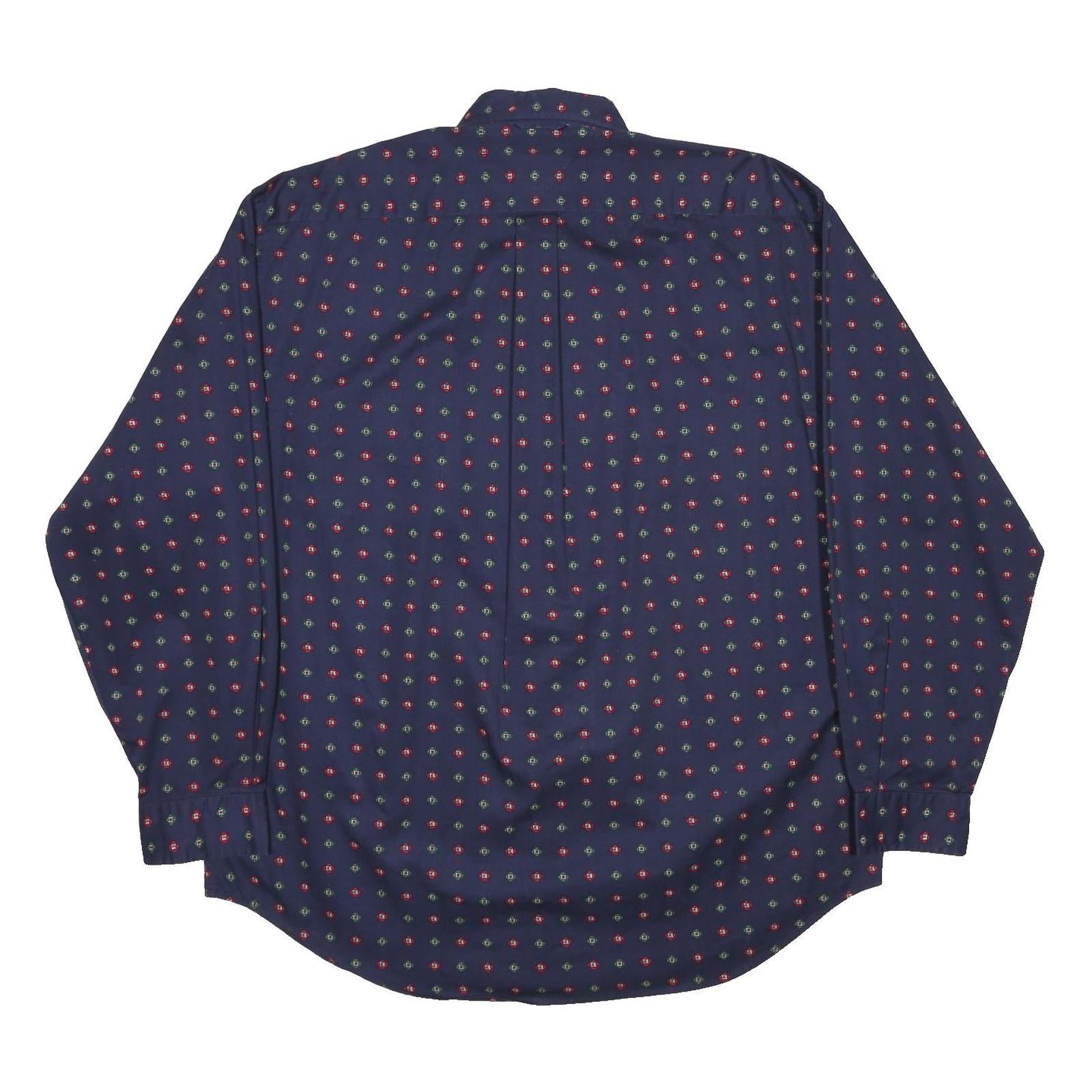 TOMMY HILFIGER Mens Navy Blue Patterned Shirt L Button Down Long Sleeve Cotton