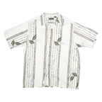 PURIYTAN Mens White & Beige Tropical Leaf Print Shirt L Relaxed Fit Semi Casual
