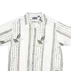 PURIYTAN Mens White & Beige Tropical Leaf Print Shirt L Relaxed Fit Semi Casual