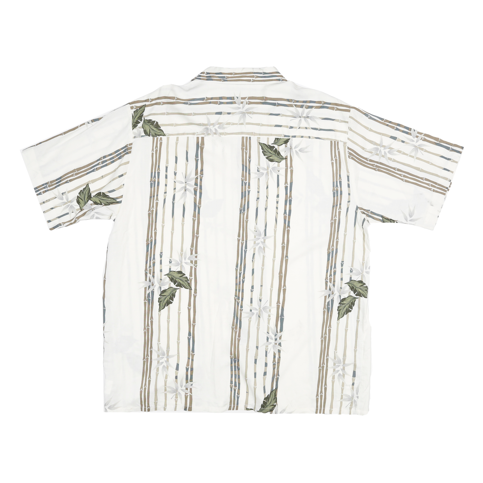 PURIYTAN Mens White & Beige Tropical Leaf Print Shirt L Relaxed Fit Semi Casual