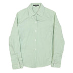 JAEGER Womens Green & White Striped Shirt S Classic Collar Button Down