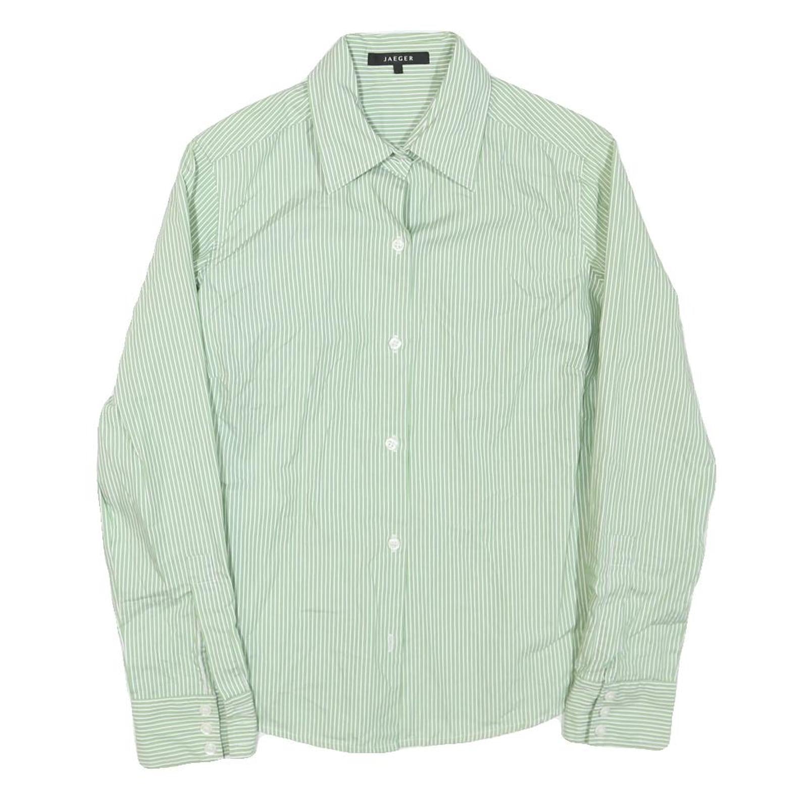 JAEGER Womens Green & White Striped Shirt S Classic Collar Button Down