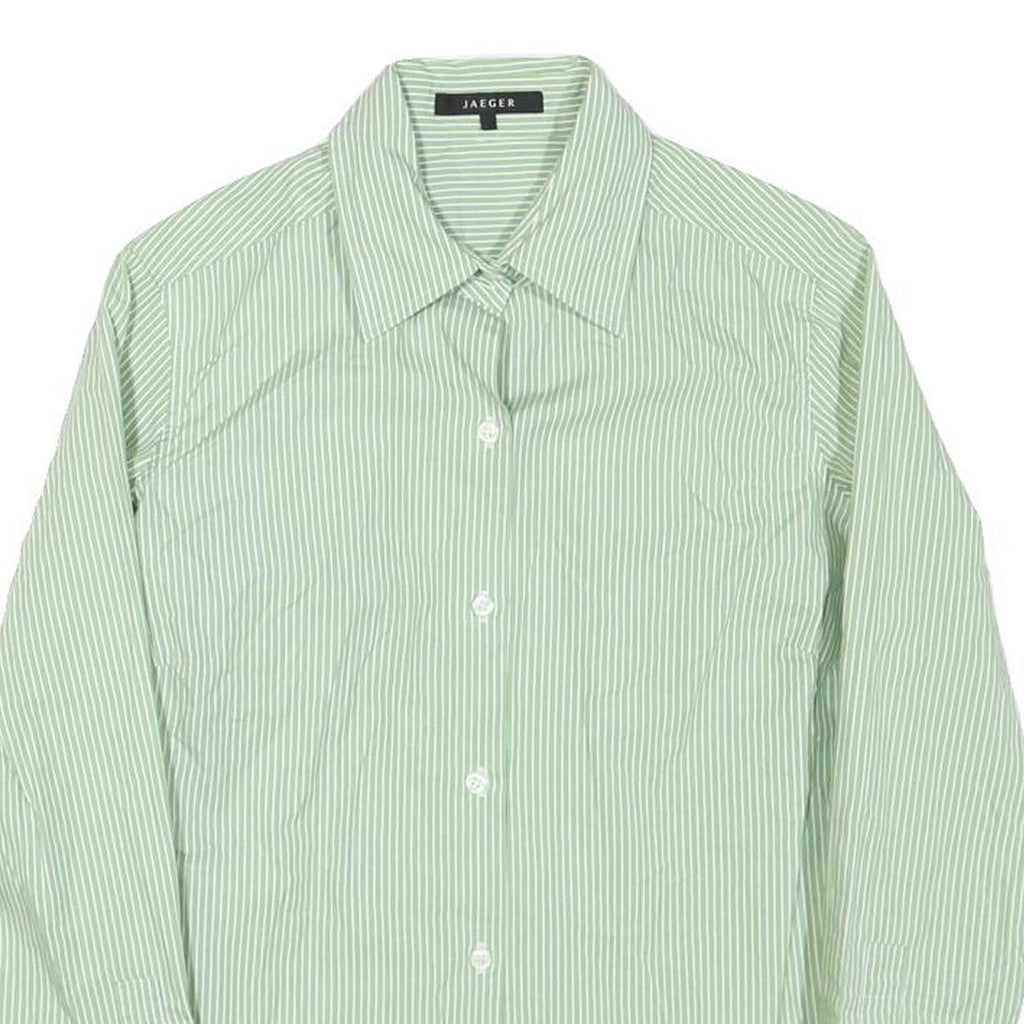 JAEGER Womens Green & White Striped Shirt S Classic Collar Button Down
