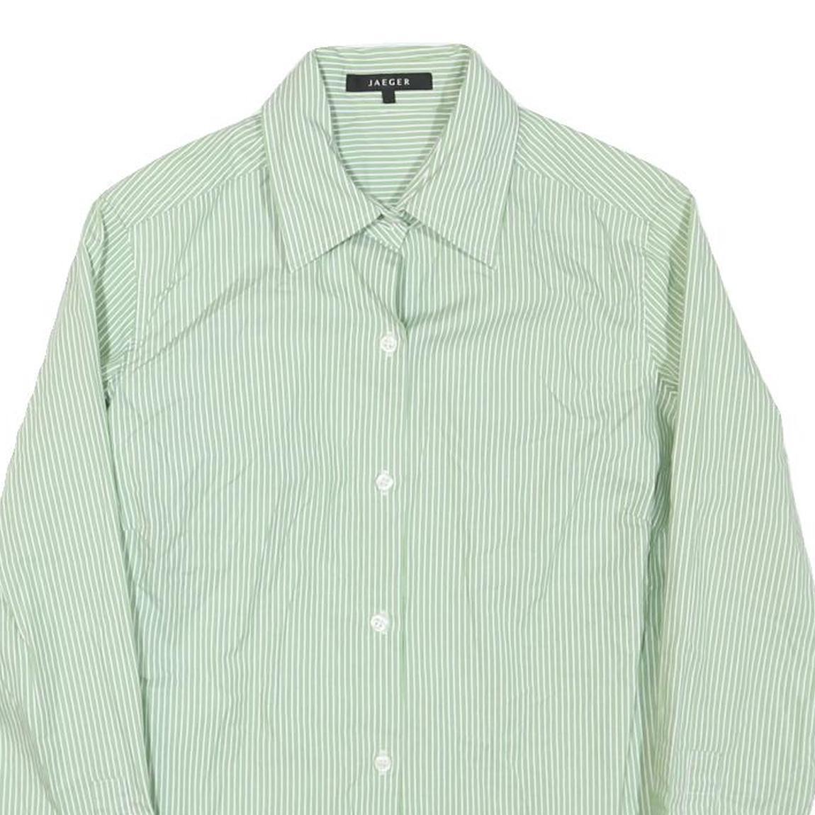 JAEGER Womens Green & White Striped Shirt S Classic Collar Button Down
