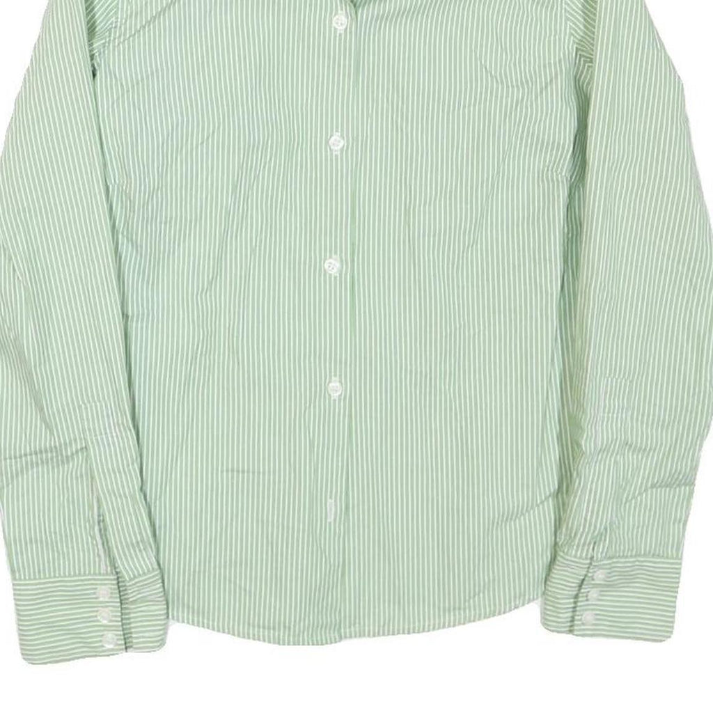 JAEGER Womens Green & White Striped Shirt S Classic Collar Button Down