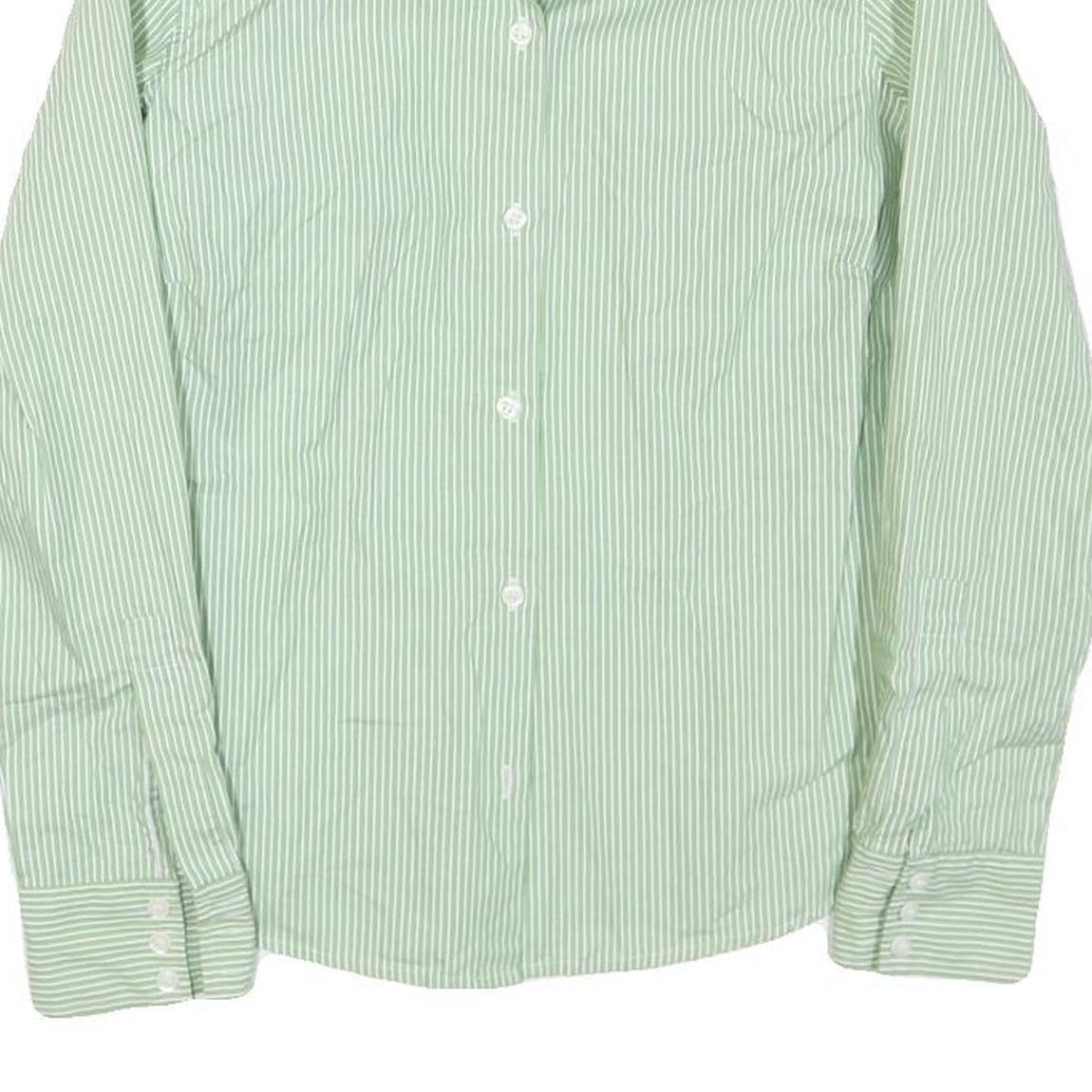 JAEGER Womens Green & White Striped Shirt S Classic Collar Button Down