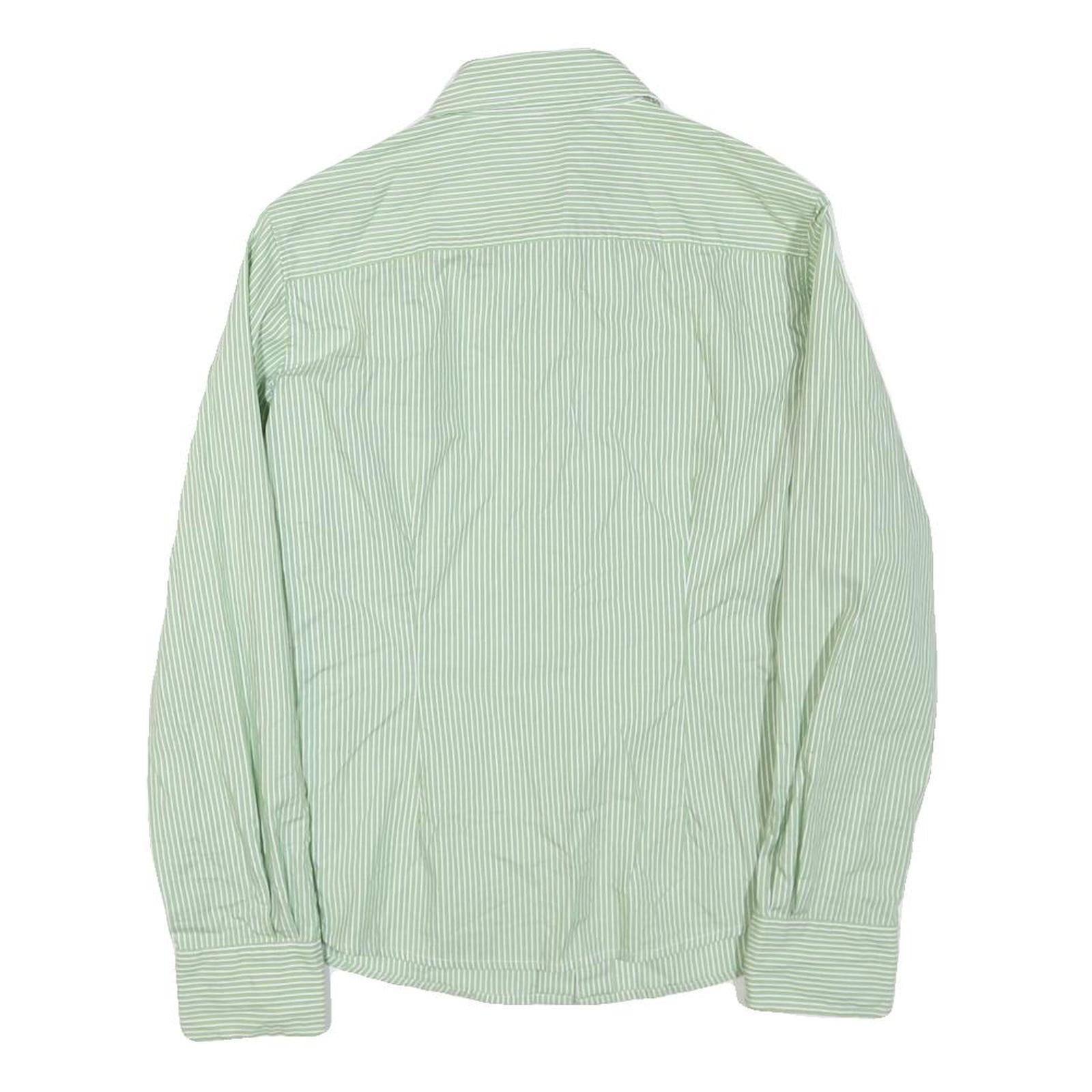 JAEGER Womens Green & White Striped Shirt S Classic Collar Button Down