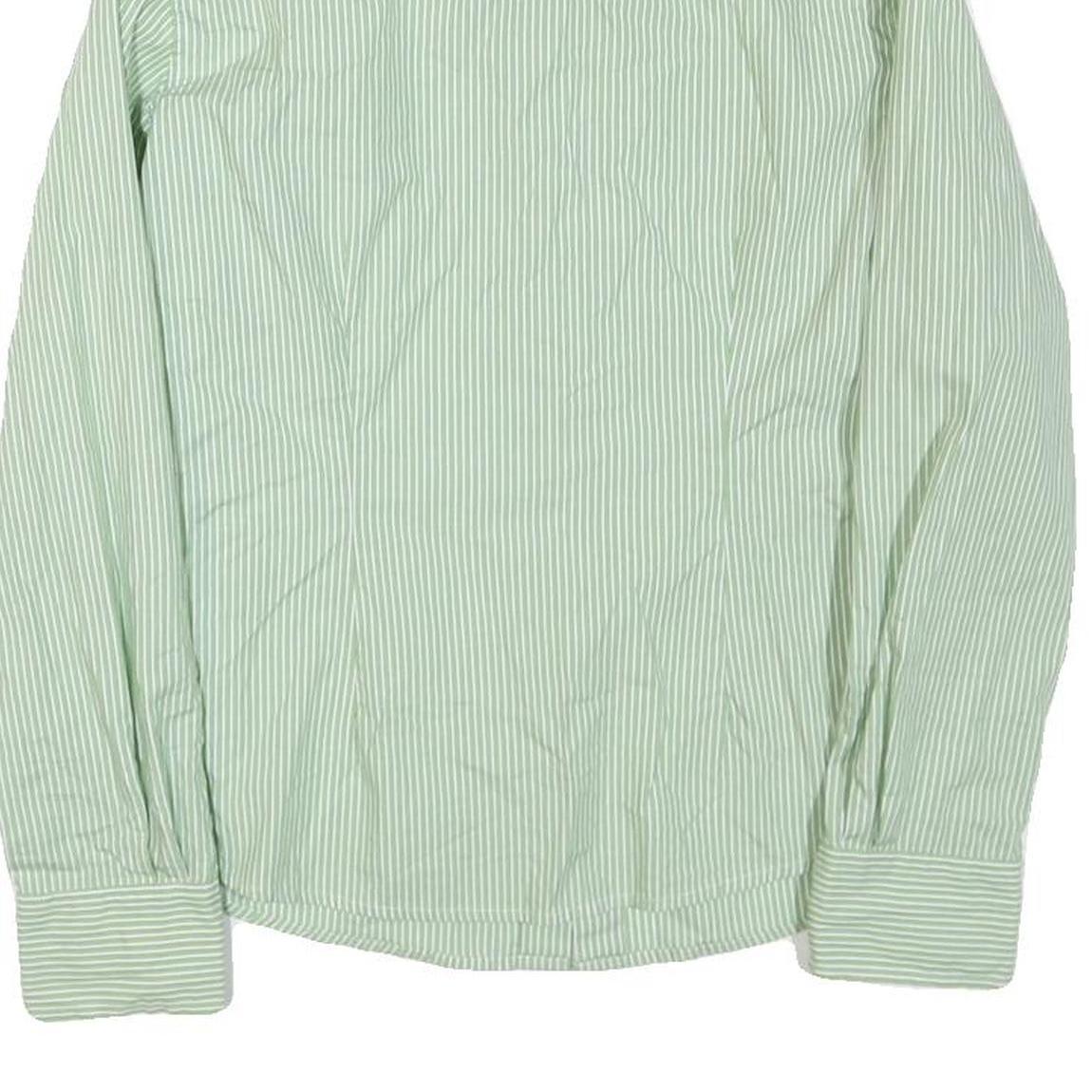 JAEGER Womens Green & White Striped Shirt S Classic Collar Button Down