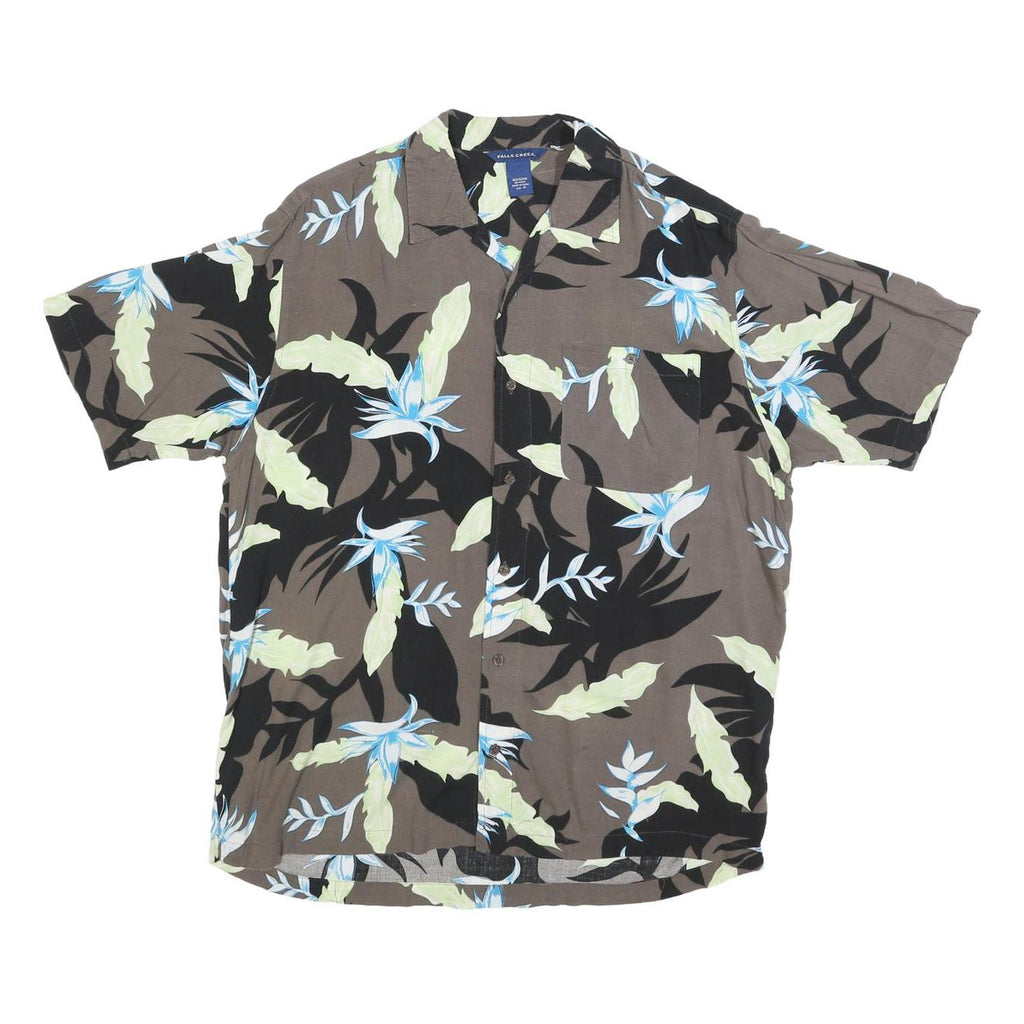 FALLS CREEK Mens Brown & Black Floral Rayon Shirt M Tropical Pattern Casual