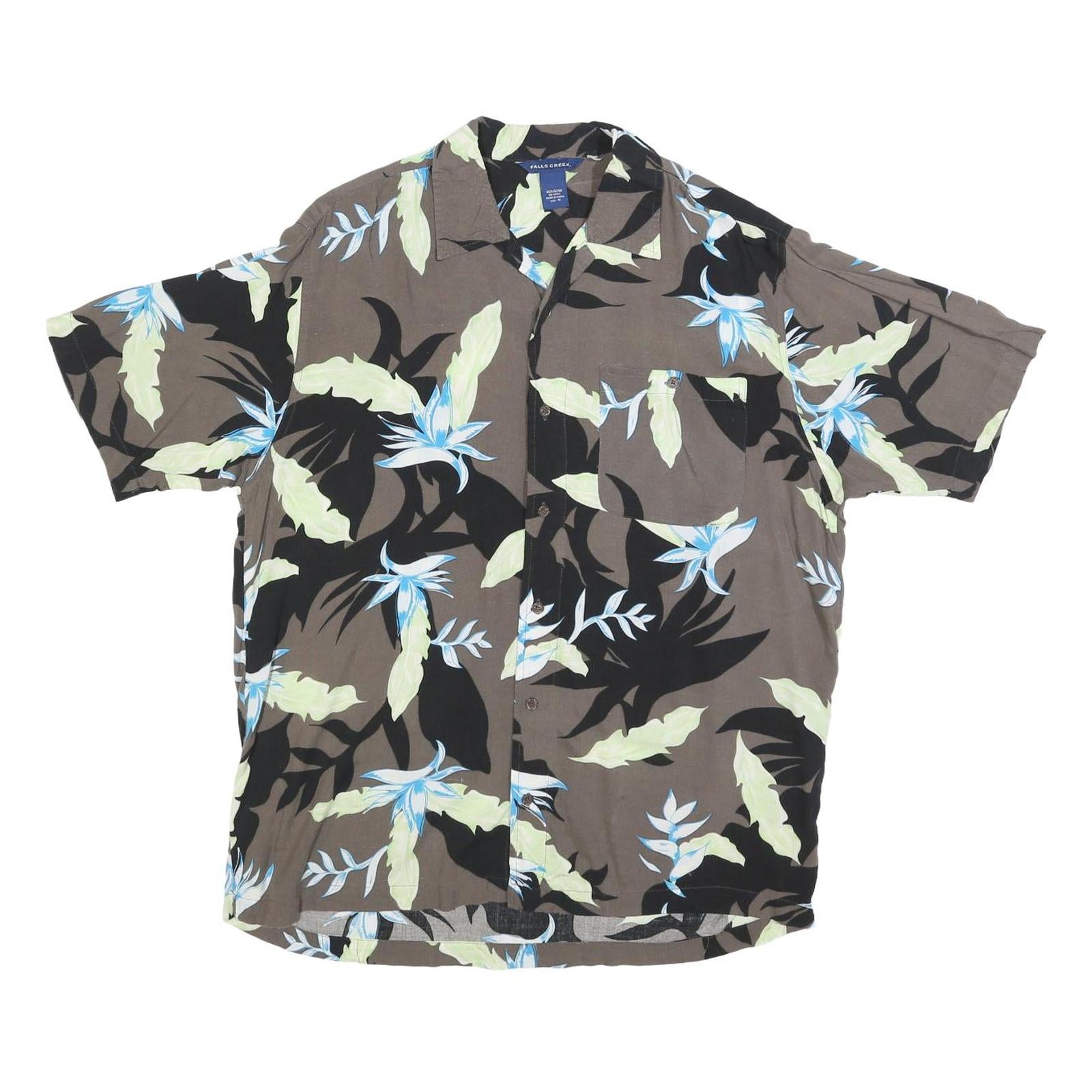 FALLS CREEK Mens Brown & Black Floral Rayon Shirt M Tropical Pattern Casual