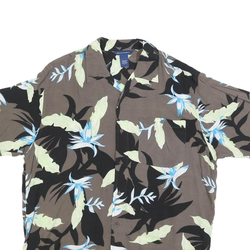 FALLS CREEK Mens Brown & Black Floral Rayon Shirt M Tropical Pattern Casual