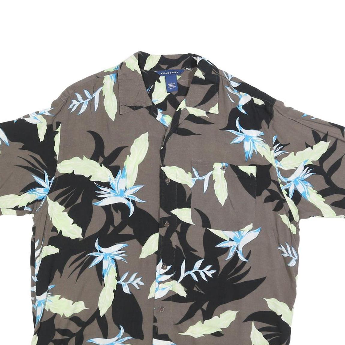 FALLS CREEK Mens Brown & Black Floral Rayon Shirt M Tropical Pattern Casual