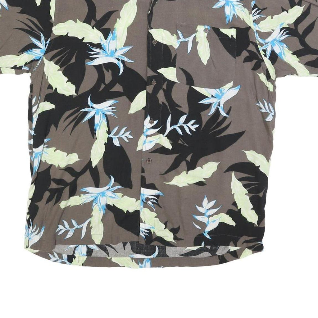 FALLS CREEK Mens Brown & Black Floral Rayon Shirt M Tropical Pattern Casual