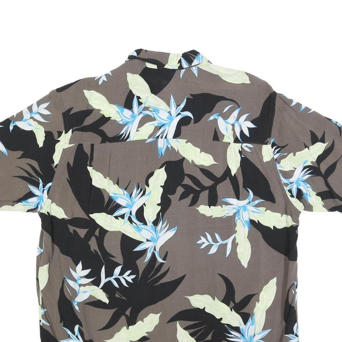 FALLS CREEK Mens Brown & Black Floral Rayon Shirt M Tropical Pattern Casual