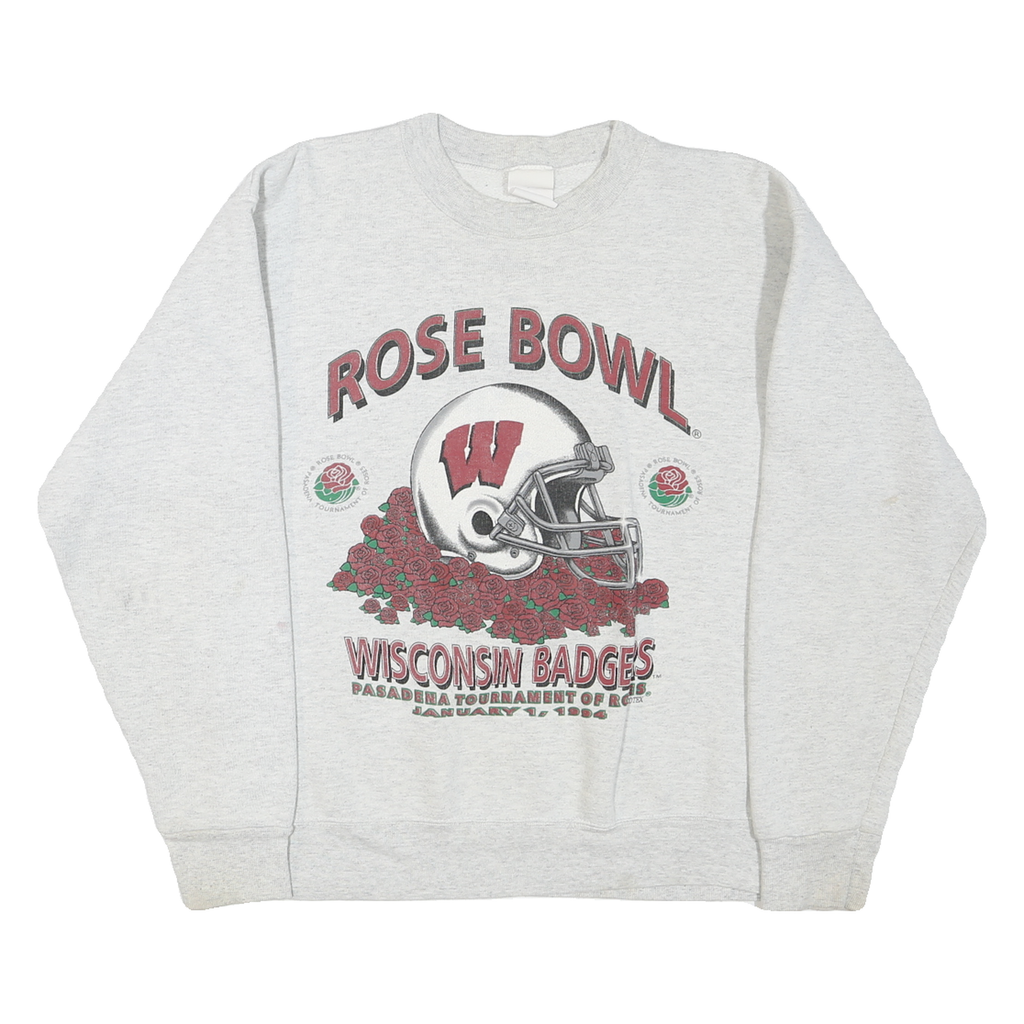 Mens Grey Wisconsin Rose Bowl Graphic T-Shirt M Long Sleeve Crew Neck Cotton