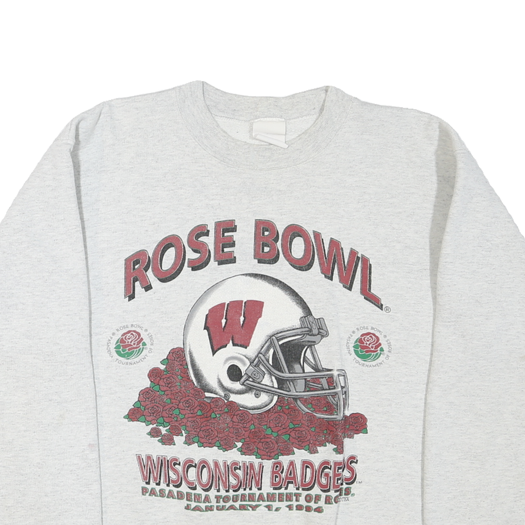 Mens Grey Wisconsin Rose Bowl Graphic T-Shirt M Long Sleeve Crew Neck Cotton