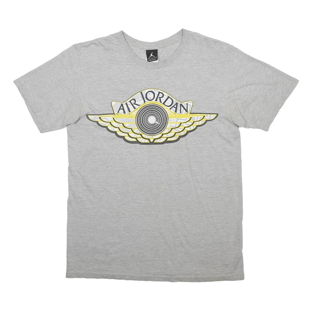 AIR JORDAN Mens Grey & Yellow Classic T-Shirt M Short Sleeve Crew Neck Cotton