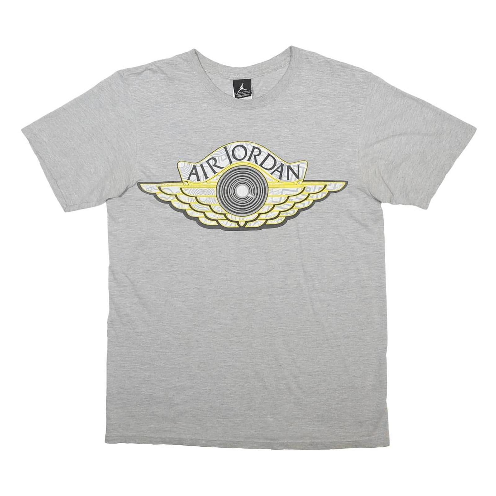 AIR JORDAN Mens Grey & Yellow Classic T-Shirt M Short Sleeve Crew Neck Cotton