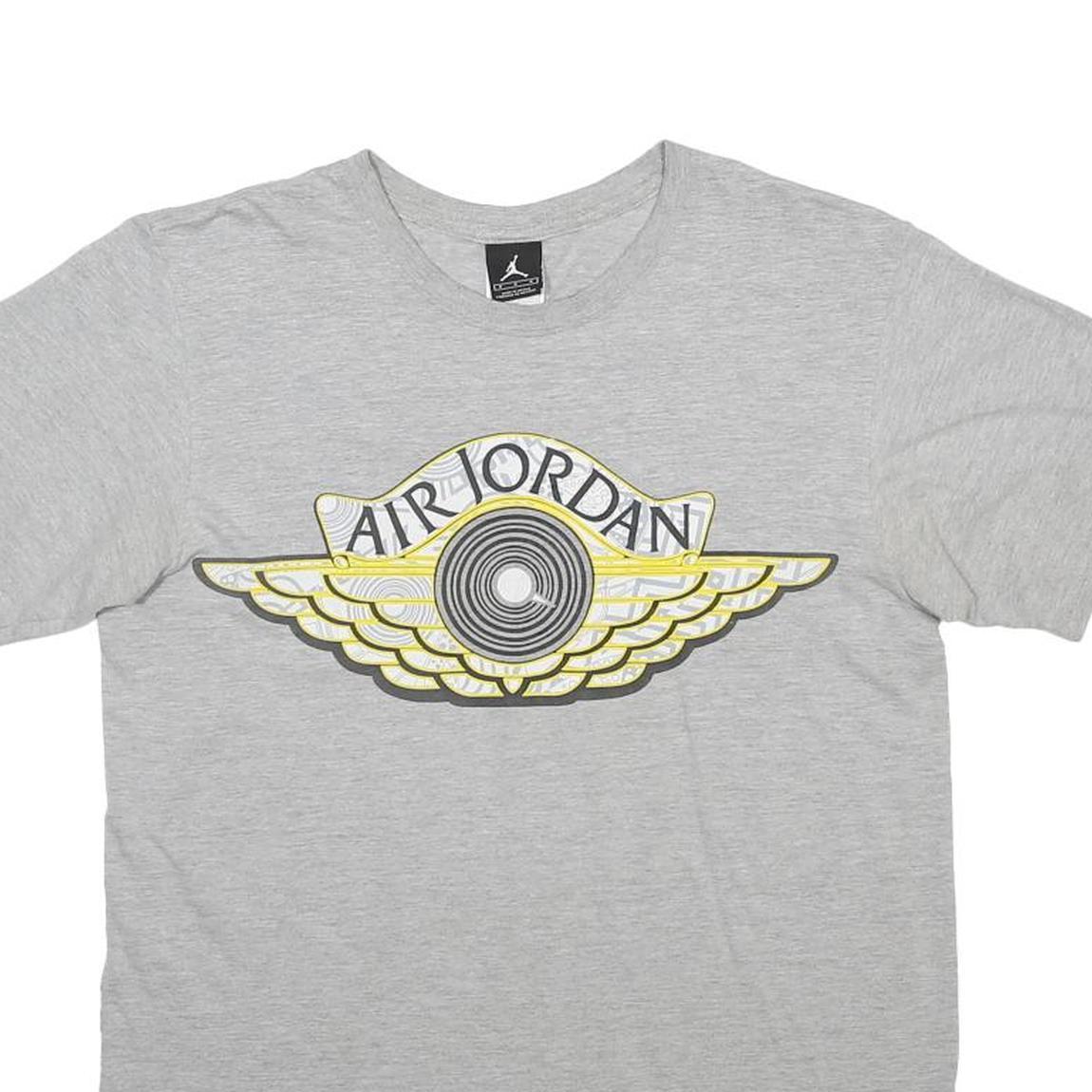 AIR JORDAN Mens Grey & Yellow Classic T-Shirt M Short Sleeve Crew Neck Cotton