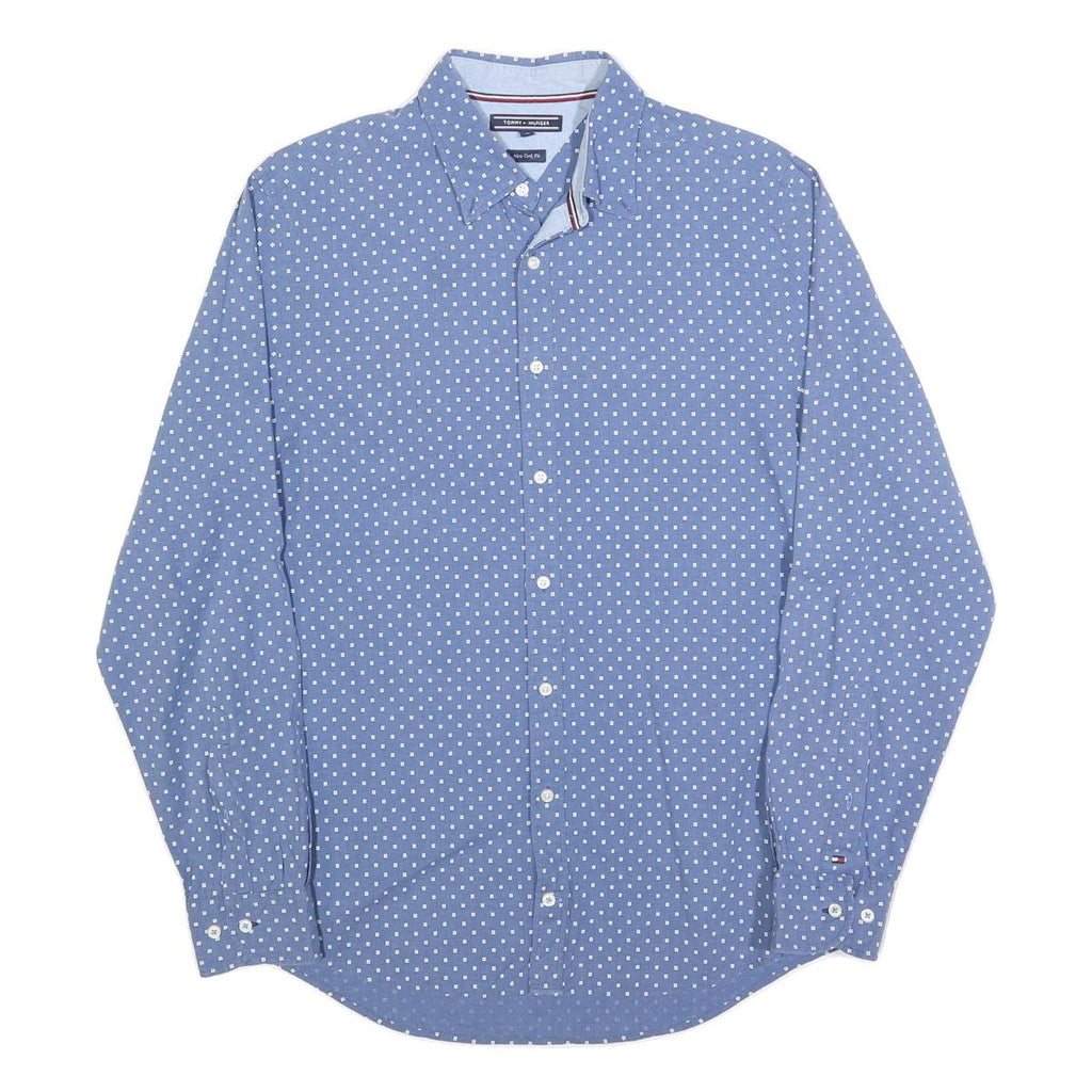 TOMMY HILFIGER Mens Blue & White Polka Dot Shirt M Cotton Blend Button Collar