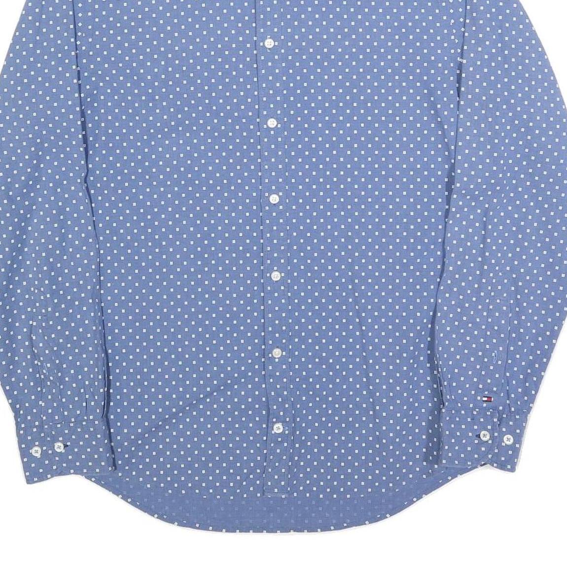TOMMY HILFIGER Mens Blue & White Polka Dot Shirt M Cotton Blend Button Collar