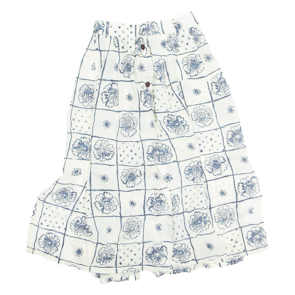 Button Down Womens A-Line Skirt White Knee Length Floral M