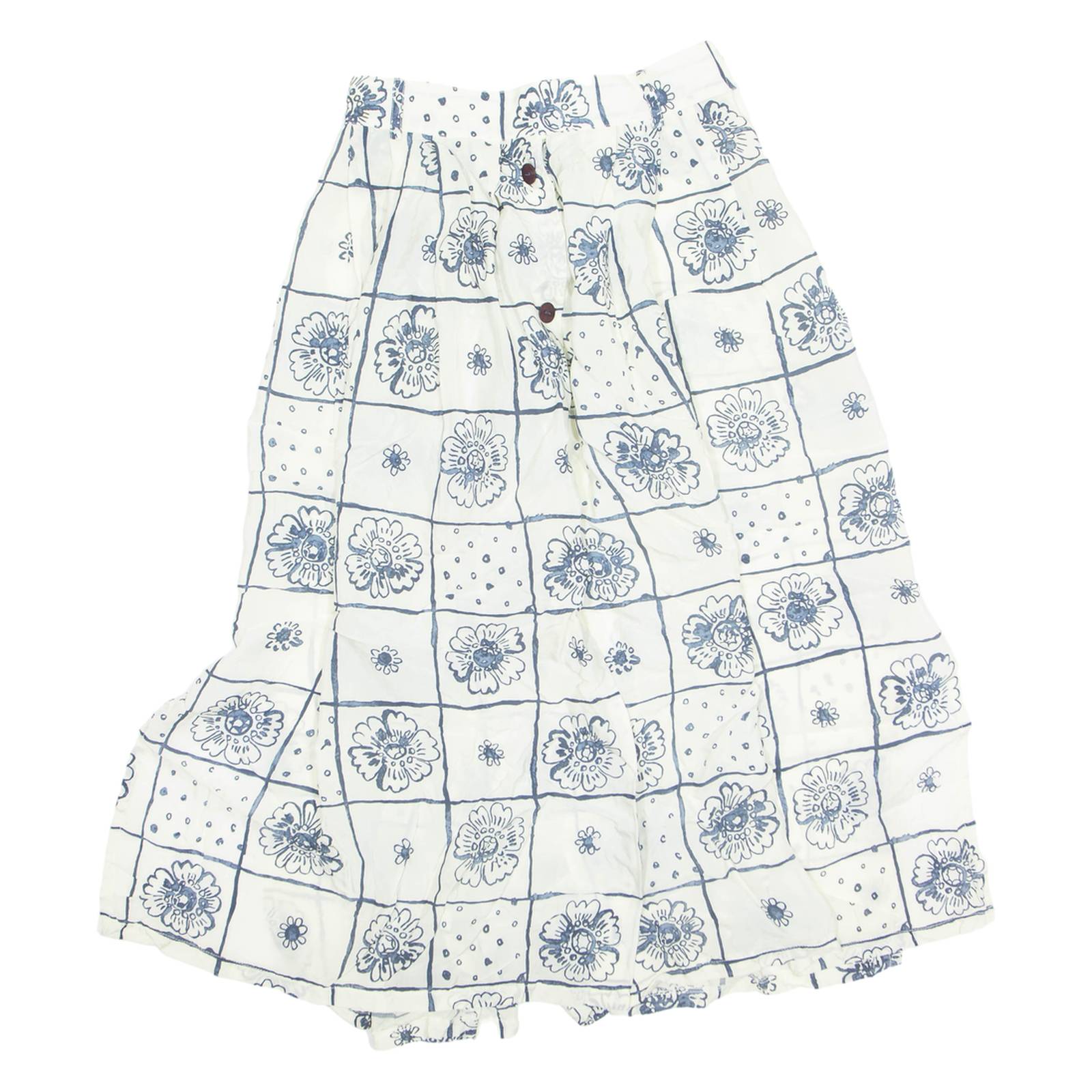 Button Down Womens A-Line Skirt White Knee Length Floral M