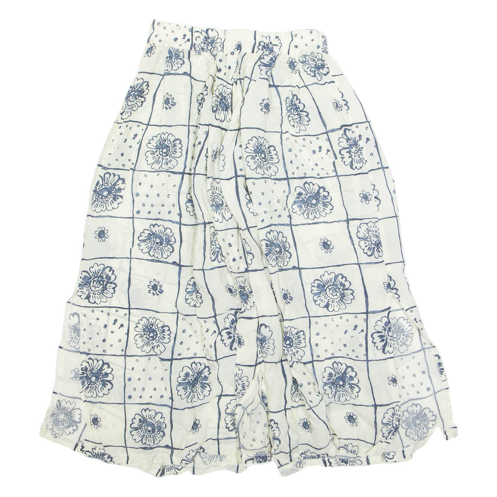Button Down Womens A-Line Skirt White Knee Length Floral M