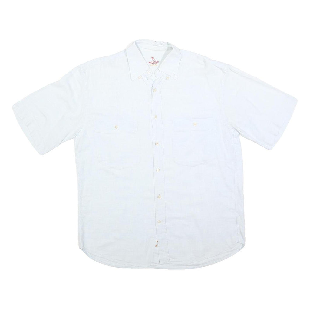VAN JAACK Mens White & Cream Cotton Blend Shirt L Button Casual Plain Summer