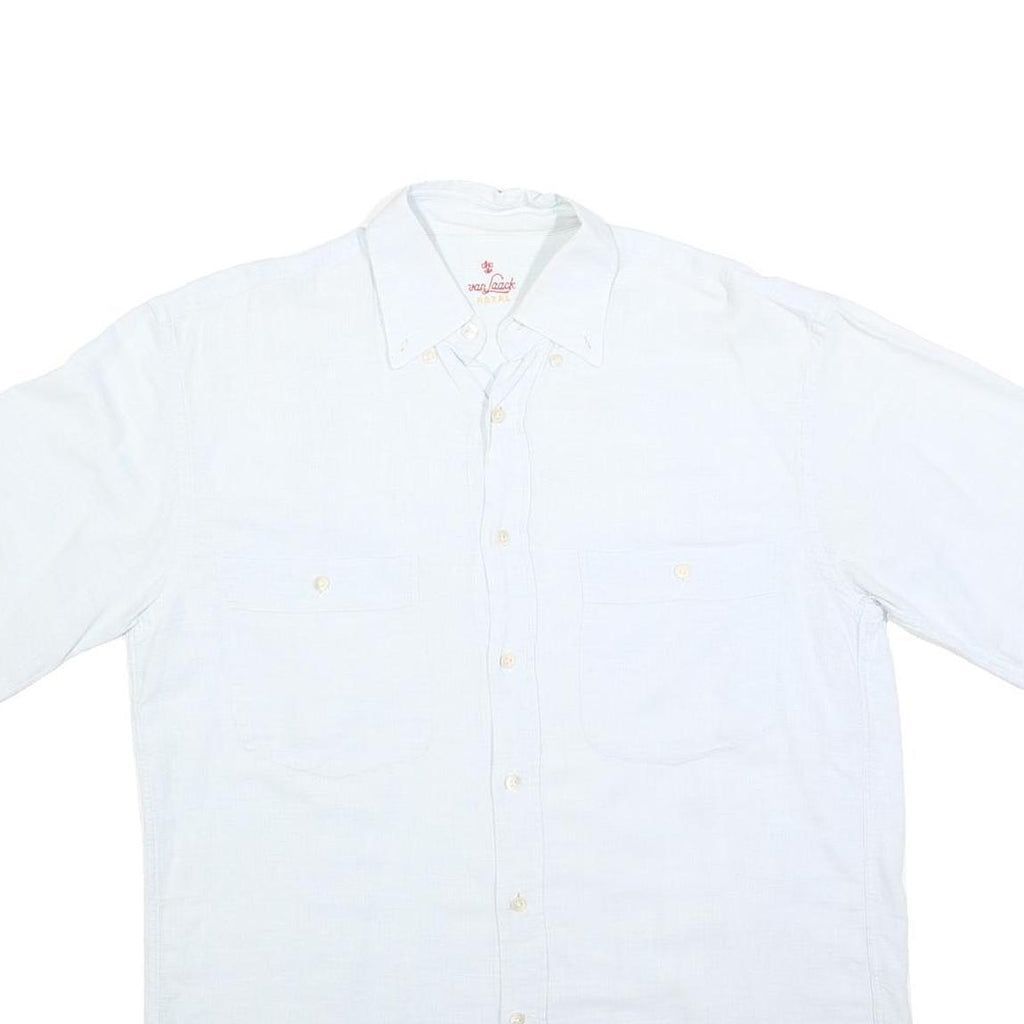 VAN JAACK Mens White & Cream Cotton Blend Shirt L Button Casual Plain Summer