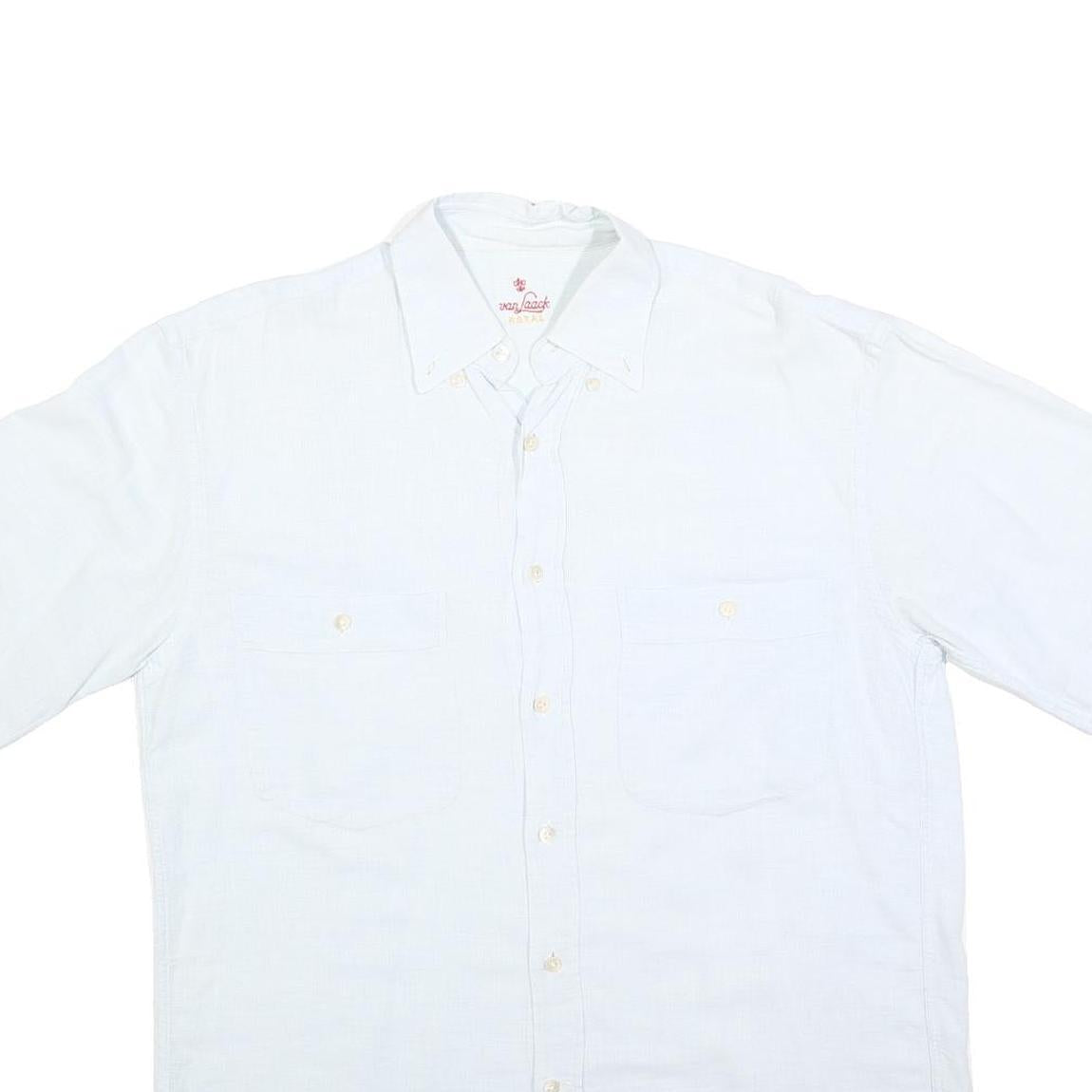 VAN JAACK Mens White & Cream Cotton Blend Shirt L Button Casual Plain Summer