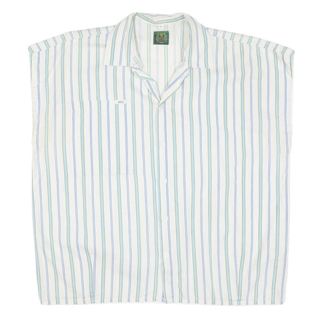 Womens White Blue Green Striped Oversized Shirt L Cotton Blend Casual Summer