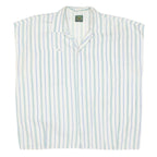 Womens White Blue Green Striped Oversized Shirt L Cotton Blend Casual Summer