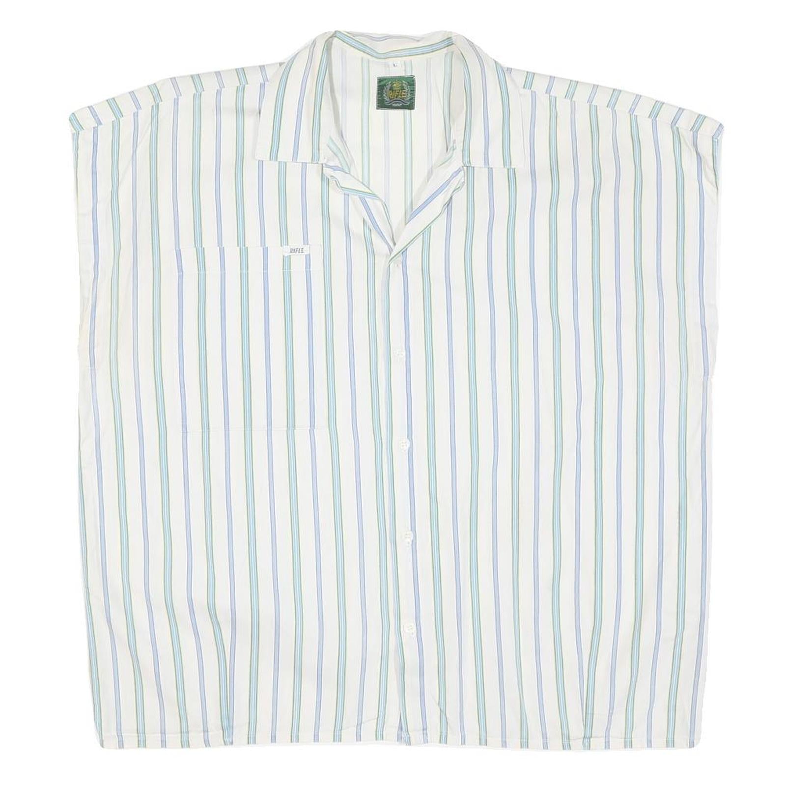 Womens White Blue Green Striped Oversized Shirt L Cotton Blend Casual Summer