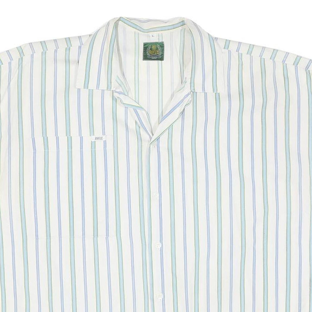 Womens White Blue Green Striped Oversized Shirt L Cotton Blend Casual Summer