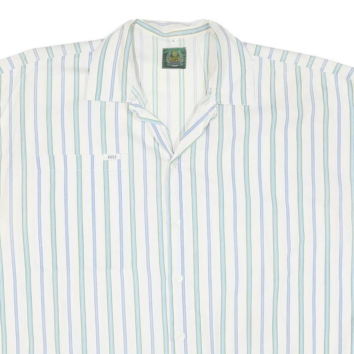 Womens White Blue Green Striped Oversized Shirt L Cotton Blend Casual Summer